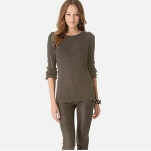 RACHEL ZOE Tan Cotton Poly RIBBED BACK Crew Neck KARLA Tunic PULLOVER Sweater L